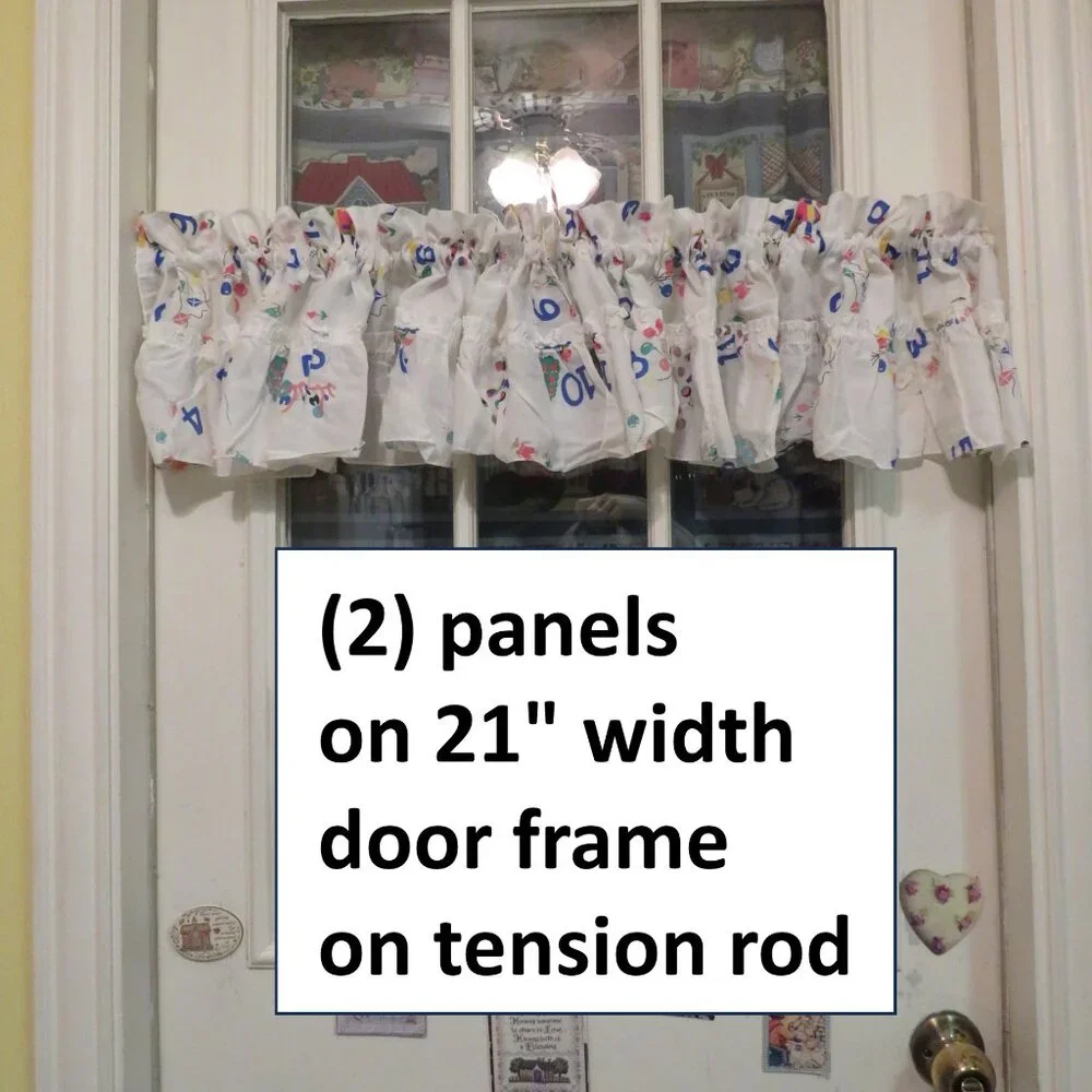 Vintage Child's White w Numbers Frilly Ruffle Valance (2) panels 10